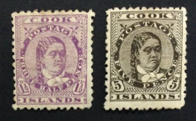 BroadviewStamps Cook Islands #11 MHNG & #13 MHOG.  F-VF. ' Queen Makea Takau ' - Image 1 of 2