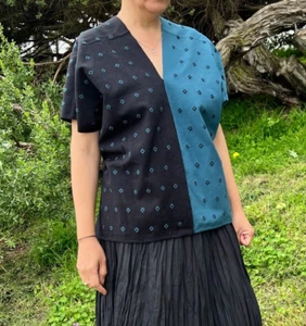 Black & Teal Hand Woven Chiapas Mexico Cotton Huipil Embroidery Beach Holidays - Picture 1 of 4