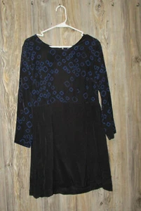 Yellow Is Gold New Silk Dress Womens Sz 8 Black Blue Print Retro 90s Y2K Office - Picture 1 of 13