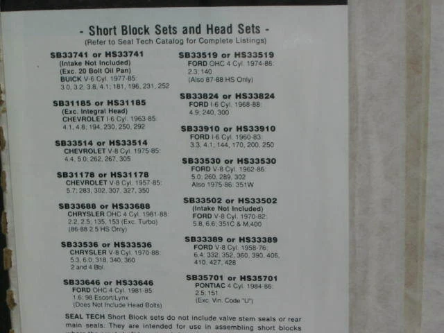 Juego de juntas de bloque corto Ford Courier Fairmont Mustang 2,3 L Pinto Foto 1 de 1