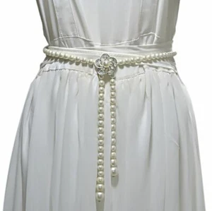 Pearl Sash Boho Pearl Waist Chain Pearl Beaded Ladie's Fashion Waist Belt - Picture 1 of 8