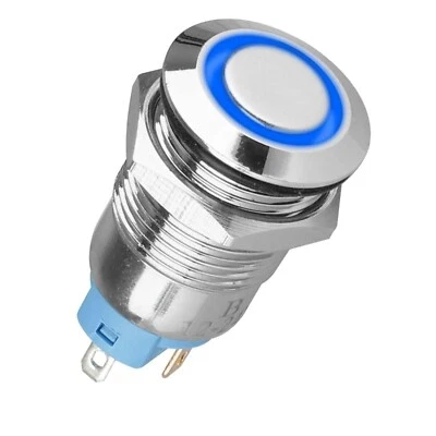 1pc 12mm Momentary Push Button Switch Waterproof 12V SPDT Self Lock Blue Light - Image 1 of 4