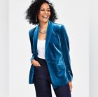 TAHARI Velvet Blazer Teal Jacket Size Medium One Button Notch Lapel Classic Chic