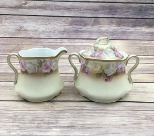 VINTAGE J&C Bavaria Hand Painted Creamer& Sugar with Lid Roses - Picture 1 of 7