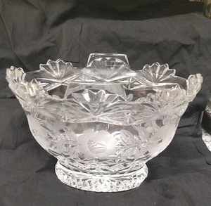 Vintage Imperlux Rose handgeschliffen Bleikristall 24 % 9 Zoll Schale Polen verziertes Design - Bild 1 von 6