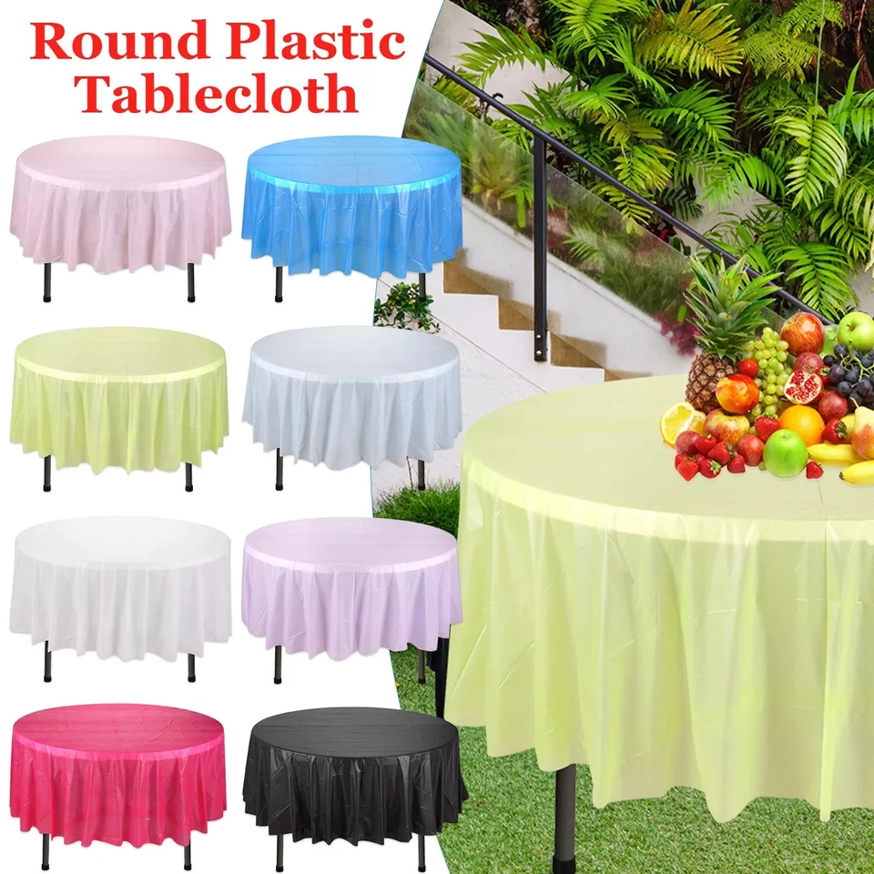 1/10pcs Plastic Table Covers Round Tablecloth Disposable Wipe Clean Party Cloth - Image 1 of 1