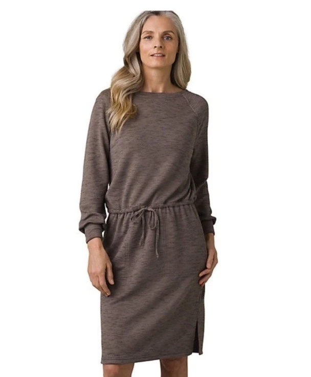 Prana Women Dress Large Brown Sunrise Pockets Long Sleeve Waist Drawstring - Image 1 of 4