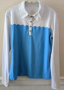 Lilly Pulitzer Frida Luxletic Langarmshirt, blau, gewelltes Polo Damen Large - Bild 1 von 2
