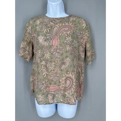 Винтажный Топ женщин маленький зеленый пейсли шелк пастель розовый 70-х 90-х Cottagecore богемное - Изображение 1 из 4