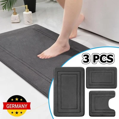 3Teilig Badgarnitur Badezimmer Matte Set Dusch Bade Matte Vorleger Teppich NEU - Bild 1 von 4