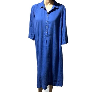 J. Jill Love Linen Midi Shirt Dress Size XL Petite POCKETS Blue 3/4 Sleeve - Picture 1 of 12