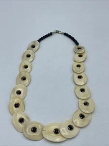 Vintage Flat Bone Beaded Necklace - Picture 1 of 5