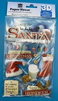 Paper House 3D Scrapbook Stickers 10pc ~ (Santa, Reindeer,Stocking & more) NEW - Image 1 of 4