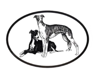 Windhund Aufkleber - Hunderasse Oval Vinyl Schwarz & Weiß Fensteraufkleber - Bild 1 von 2