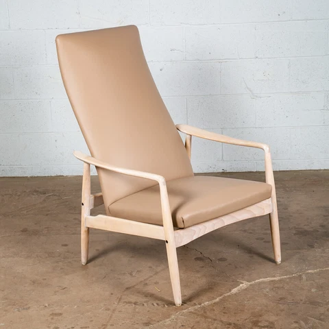 Mid Century Danish Modern Lounge Chair Recliner Armchair Tan Leather Svensson NM Cover