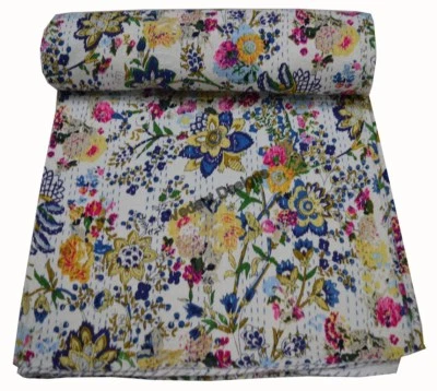 Индийский ручной работы Twin хлопок Kantha одеяло плед покрывало цветочный принт  - Изображение 1 из 4
