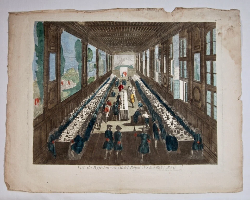 XVIIIe Gravure 48x61 CHEREAU Vue Refectoire l'Hotel Royal des Invallides Paris  - Photo 1/4