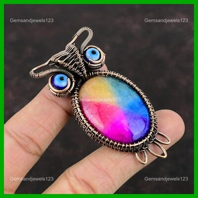 Cobre Ovalado Arco Iris Solar Cuarzo Druzy Piedra Color Azul Mal de Ojo Colgante Joyería Foto 1 de 4