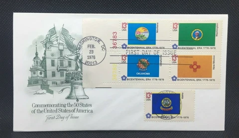 FDC Envelope & Stamp: Commemorating 50 United States ID, MT, NM, OK, WA 1976 Cover