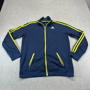 Adidas Track Jacket Boys XL Blue Full Zip 3 Strips Yellow Athletic - Picture 1 of 8