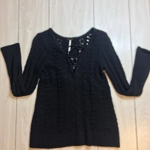 Free People Women SP Ginger Lace Up Sweater Knit Crochet GOTH Dark Academia - Picture 1 of 9