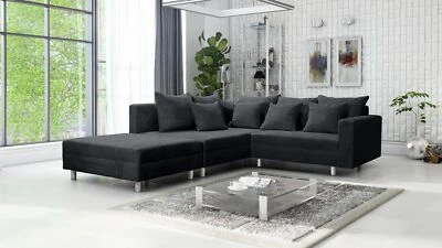 Wohnlandschaft Sofa Couch Ecksofa Eckcouch Cordstoff Graphite + Hocker Minsk L - Bild 1 von 4