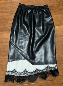Black Leather White Lace Waist Zipper Skirt Bottom US Women Size L Mint - Picture 1 of 7
