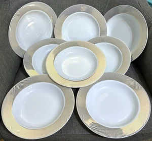 8 Gallery By Inhesion Gold Striped Rim Soup Bowls 8.5" - Picture 1 of 5