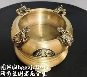 Brass Chinese Holy Beast 3 Leg Toad Pot Money Coin Frog Incense Burner Ashtray - Picture 1 of 5