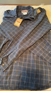Wrangler Rugged Wear Long Sleeve Blue Plaid Shirt Mens Size XLT NWT - Picture 1 of 6