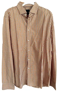 H&M Men’s Check Shirt Brown/White XL 100% Cotton Lovely Gingham - Picture 1 of 8