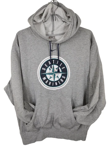 VTG Y2k Nike MLB Seattle Mariners Center Swoosh Gray Hoodie Sweatshirt Medium Cover