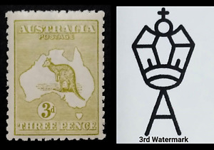 ACSC 14D~SG 37e - 1922 Australia 3d Pale Olive-Green Kangaroo Stamp MUH - i23