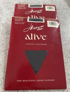 2 Vtg. Hanes Alive Pantyhose Full Support Size E Style 810 Control Top Black - Picture 1 of 4