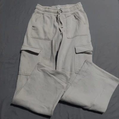 Calvin Klein SWEATPANTS Womens XS White Cargo Pockets Straight Leg Drawstrings  - Image 1 of 4