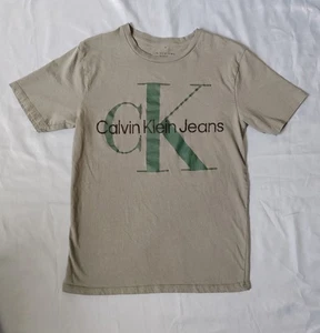 Calvin Klein Jeans Shirt Kids Medium Khaki Green CK Logo Graphic Tee Youth 10 12 - Picture 1 of 9