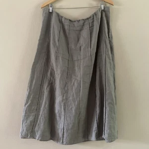 Eileen Fisher Women’s Gray Tan Irish Linen Long Skirt Lagenlook Minimalist LARGE - Picture 1 of 14