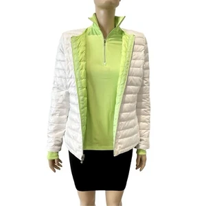 Polo Golf Womens 2 PC White Green Zip Pullover & Puffer Jacket S - Picture 1 of 6