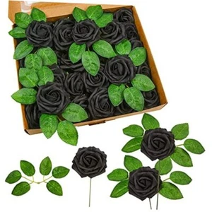 Fake Rose Flowers in Bulk,30 Pcs Artificial Foam Flowers with Stem for Black - Picture 1 of 8