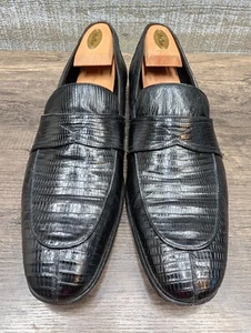 Mezlan Platinum Lipari Black Genuine Lizard Skin Penny Loafers Mens Shoes 12 M - Picture 1 of 13