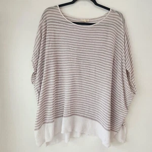 Blusa túnica ligera beige 100 % lino a rayas Eileen Fisher talla grande S - Imagen 1 de 8