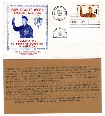 #1145 Boy Scouts 1960 First Day Cover  Troop 343 Chickasaw Council TN 1st Cachet - Image 1 of 2