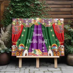 Personalised Dholki Sign, Haldi Qawali Mehndi Wedding Welcome Sign A1 A2 A3 A4 - Picture 1 of 12