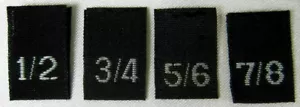 100 pcs BLACK WOVEN CLOTHING SEWING LABEL SIZE TAGS - 1/2, 3/4, 5/6, 7/8 - Picture 1 of 1