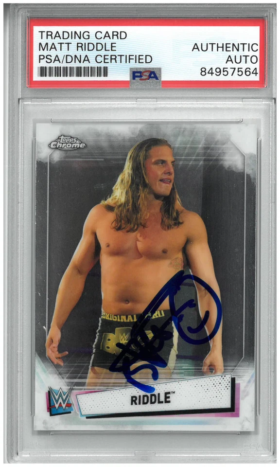 MATT RIDDLE SIGNED AUTOGRAPH SLABBED WWE 2021 TOPPS CHROME CARD PSA DNA BRO - Image 1 of 2