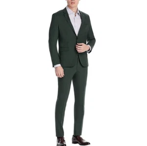 HUGO BOSS Men's 36R Jacket 30R Pants Modern-Fit Super Flex Suit Dark Green Wool - Picture 1 of 16