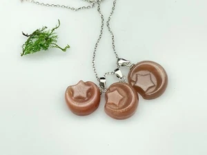 Natural Sunstone Carved Moon and star pendant Reiki Healing D080105 - Picture 1 of 7