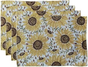 Set of 4 Large Sunflower Design Printed Tapestry placemats for Dining Table, Tab - Picture 1 of 4