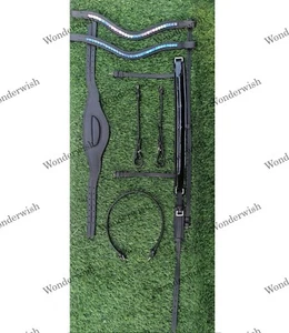 Black Leather Padded Noseband Horse Bridle With 2 Crystal Bling Browband 4 Size - Picture 1 of 5