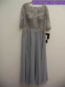 NWT MGNY by Morilee Beaded Embroidered Bodice Formal Gown Silver Women's Size 12 - Picture 1 of 5